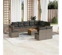 vidaXL Ensemble de salon de jardin 11 pièces avec coussins Gris Poly rotin