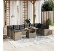 vidaXL Ensemble de salon de jardin 11 pièces avec coussins Gris Poly rotin