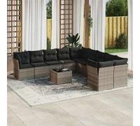 vidaXL 11-delige Loungeset met kussens poly rattan lichtgrijs3250091 G