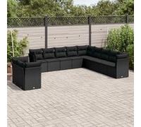 vidaXL 11-delige Loungeset met kussens poly rattan zwart3217875 Noir G