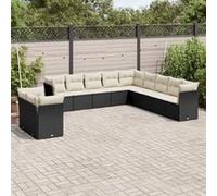 vidaXL Ensemble de salon de jardin 11 pièces avec coussins noir poly rotin