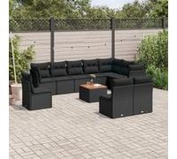 vidaXL 11-delige Loungeset met kussens poly rattan zwart3223696 Noir G