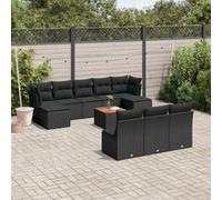vidaXL Ensemble de salon de jardin 11 pièces avec coussins noir poly rotin