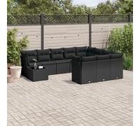 vidaXL Ensemble de salon de jardin 11 pièces avec coussins noir poly rotin