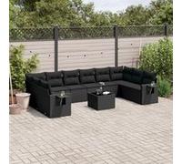 vidaXL 11-delige Loungeset met kussens poly rattan zwart3253012 G