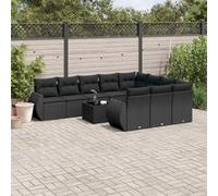 vidaXL Ensemble de salon de jardin 11 pièces avec coussins noir poly rotin