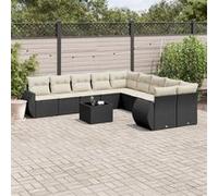 Vidaxl Salon De Jardin 11 Pcs Avec Coussins Noir Résine Tressée