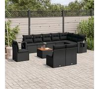 Vidaxl Salon De Jardin 11 Pcs Avec Coussins Noir Résine Tressée