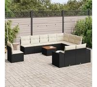 vidaXL Ensemble de salon de jardin 11 pièces avec coussins noir poly rotin
