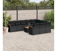 vidaXL Ensemble de salon de jardin 11 pièces avec coussins noir poly rotin