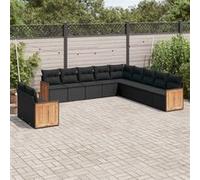 vidaXL 11-delige Loungeset met kussens poly rattan zwart3260207 Noir G