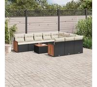 vidaXL Ensemble de salon de jardin 11 pièces avec coussins noir poly rotin