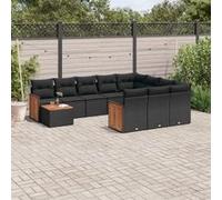vidaXL Ensemble de salon de jardin 11 pièces avec coussins noir poly rotin