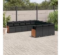 vidaXL 11-delige Loungeset met kussens poly rattan zwart3260508 Noir G