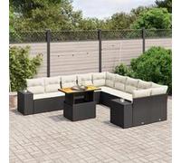 vidaXL Ensemble de salon de jardin 11 pièces avec coussins noir poly rotin