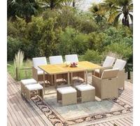 Vidaxl Ensemble À Manger De Jardin Coussins 11pcs Résine Tressée Beige