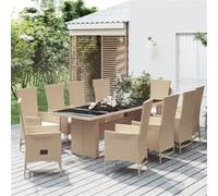 vidaXL 11-delige Tuinset met kussens poly rattan beige3157574 Beige G