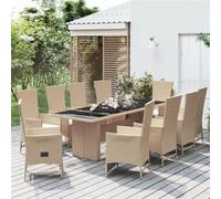 Ensemble à manger de jardin et coussins 11 pcs beige poly rotin, ensemble de salle à manger, ensemble de salle à manger d'extérieur, ensemble de