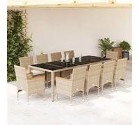 Vidaxl Ensemble À Manger De Jardin Et Coussins 11pcs Beige Rotin Verre