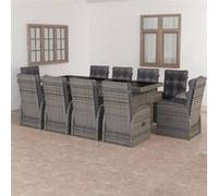 Vidaxl Mobilier À Dîner Jardin 11pcs Avec Coussins Résine Tressée Gris