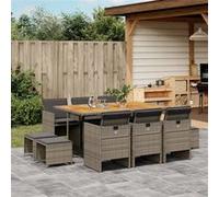 vidaXL 11-delige Tuinset met kussens poly rattan grijs3210614 G