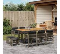 vidaXL 11-delige Tuinset met kussens poly rattan grijs3211514 G