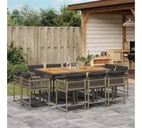 Vidaxl Ensemble À Manger De Jardin 11pcs Avec Coussins Gris Poly Rotin