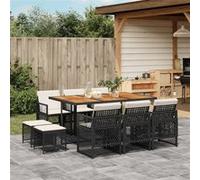 Vidaxl Ensemble À Manger De Jardin 11 Pcs Coussins Noir Résine Tressée