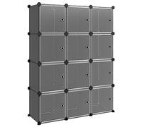vidaXL 12× Cubes de Rangement Étagère Escalier de Bureau Armoire de Dortoir Organisateur de Rangement Panneaux Empilables avec Portes Noir PP