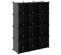 vidaXL 12× Cubes de Rangement Étagère Escalier de Bureau Armoire de Dortoir Organisateur de Rangement Panneaux Empilables Intérieur Noir PP