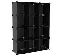 vidaXL 12× Cubes de Rangement Étagère Escalier de Bureau Armoire de Dortoir Organisateur de Rangement Panneaux Empilables Intérieur Noir PP