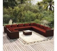 12-delige Loungeset met kussens poly rattan bruin3102539