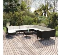 12-delige Loungeset met kussens poly rattan zwart3094520