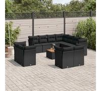 vidaXL 12-delige Loungeset met kussens poly rattan zwart3256272 Noir G