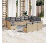 vidaXL Ensemble de 13 canapés de jardin avec coussins Beige Poly Rattan