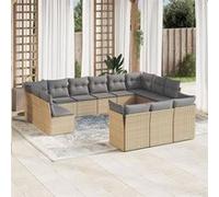 vidaXL Ensemble de 13 canapés de jardin avec coussins Beige Poly Rattan
