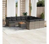 vidaXL 13-delige Loungeset met kussens poly rattan grijs3256319 Gris G