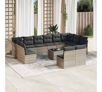 vidaXL 13-delige Loungeset met kussens poly rattan lichtgrijs3218382 G