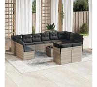 13-delige Loungeset met kussens poly rattan lichtgrijs3250281