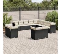 13-delige Loungeset met kussens poly rattan zwart3218546