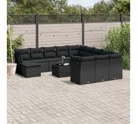 vidaXL Ensemble de 13 canapés de jardin avec coussins noir poly rotin