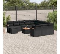 vidaXL 13-delige Loungeset met kussens poly rattan zwart3226587 Noir G