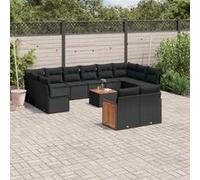vidaXL Ensemble de 13 canapés de jardin avec coussins noir poly rotin