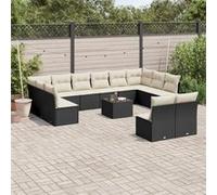vidaXL 13-delige Loungeset met kussens poly rattan zwart3250215 Noir G