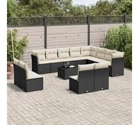 vidaXL Ensemble de 13 canapés de jardin avec coussins noir poly rotin