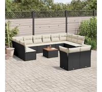 13-delige Loungeset met kussens poly rattan zwart3256245