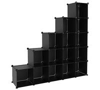 vidaXL 15× Cubes de Rangement Étagère Escalier de Bureau Armoire de Dortoir Organisateur de Rangement Panneaux Empilables Intérieur Noir PP