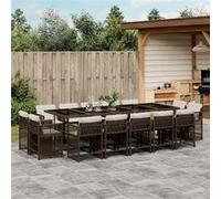Ensemble à Manger de Jardin et Coussins Table 15pcs Marron Résine Tressée vidaXL