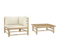 Canapé Central de Jardin avec Coussins Blanc Crème Bambou Extérieur vidaXL