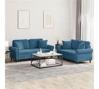 Vidaxl Ensemble De Canapés 2 Pcs Avec Coussins Bleu Velours Bleu